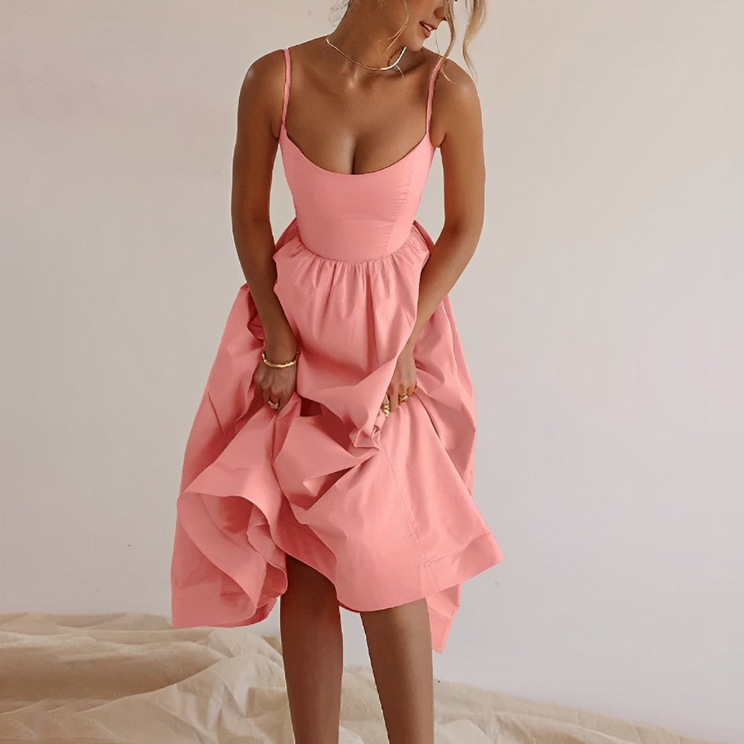 Damen Elegante Sommer Midikleid mit Spaghettiträger