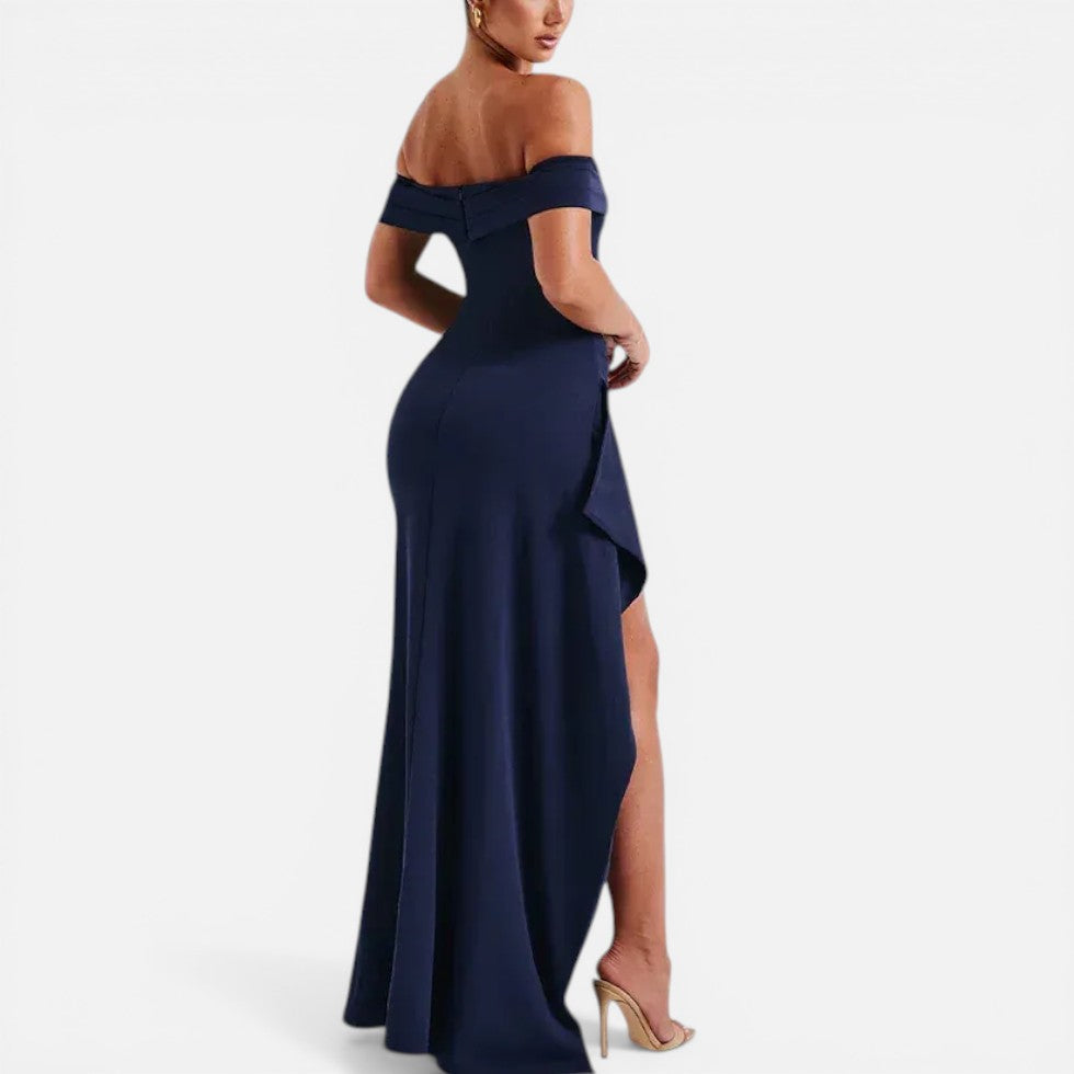 Katrin | Damen Schulterfreies Maxikleid Schlitz – Tailliertes Sommerkleid Abend 2026