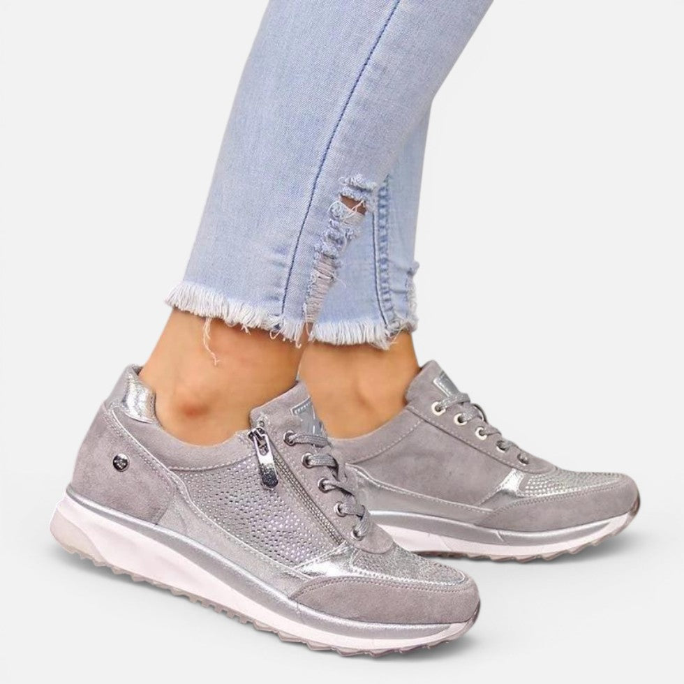 Damen Sneaker mit Reißverschluss und Schnürung