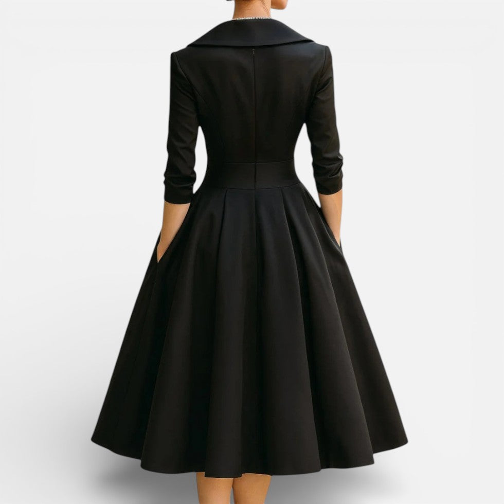 Damen Midikleid mit Reverskragen und ausgestelltem Rock