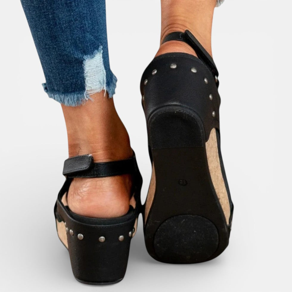 Orthopädische Damen Sandalen mit Keilabsatz und offenem Zehenbereich
