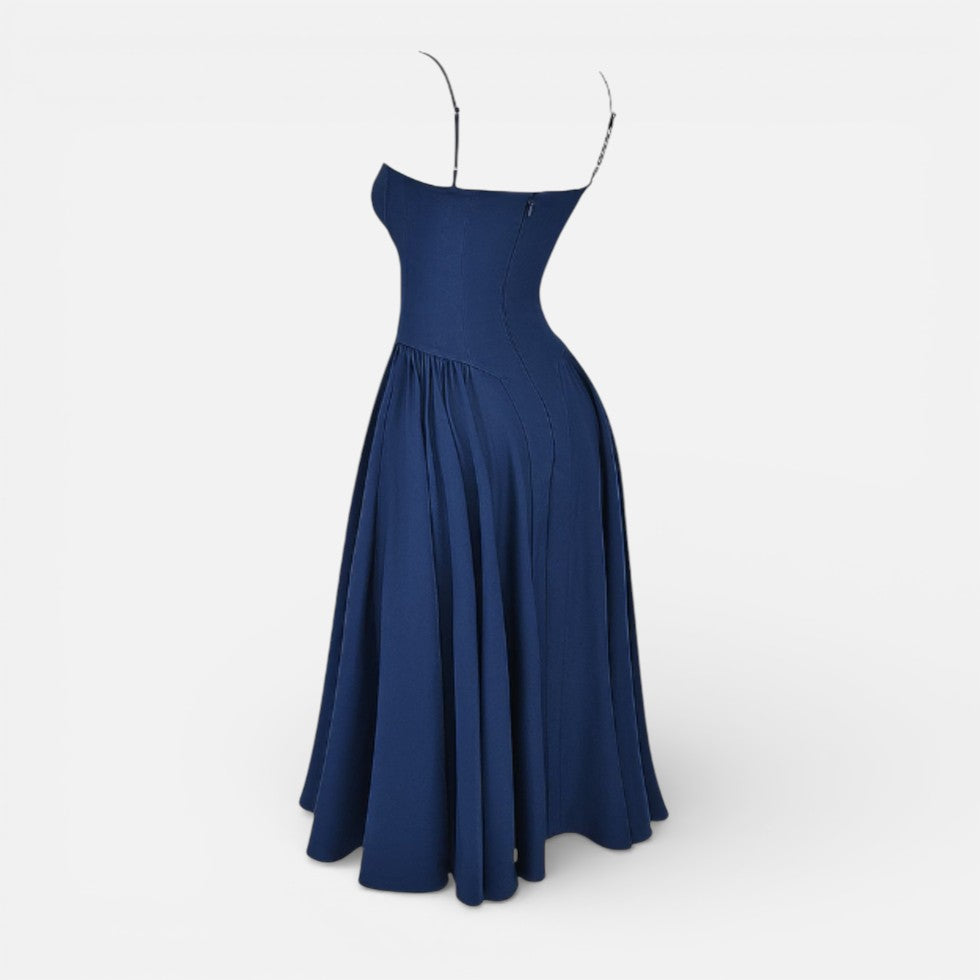 Midikleid mit Korsettoptik und Spaghettiträgern
