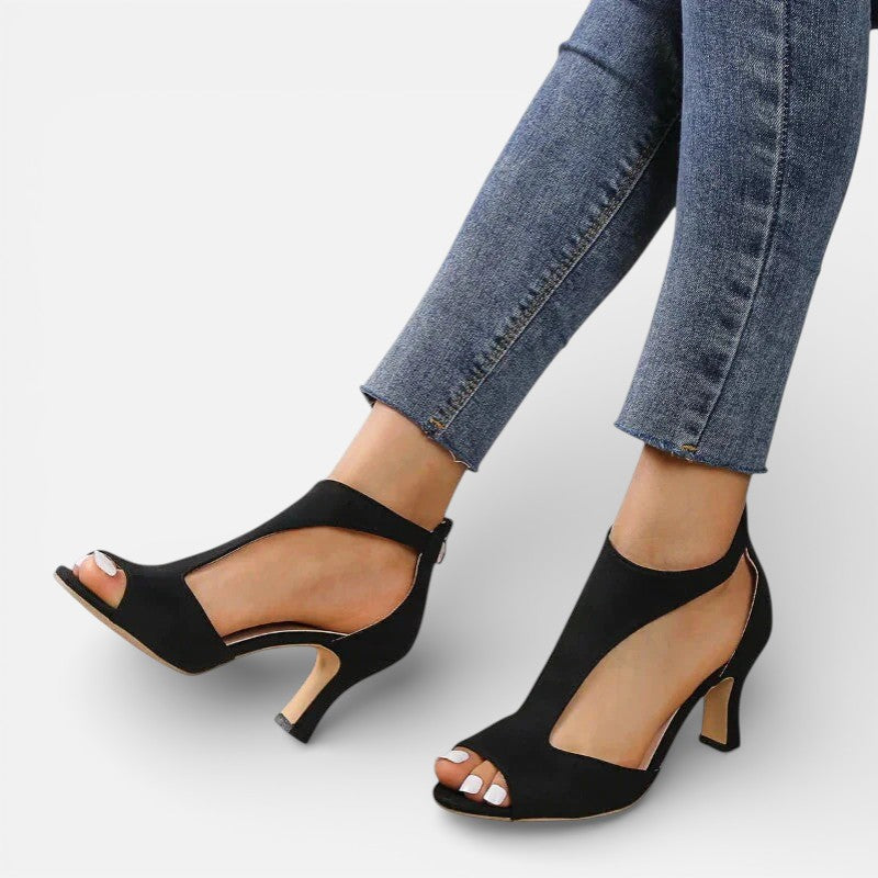Orthopädische Damen Sandalen mit Absatz und offener Spitze