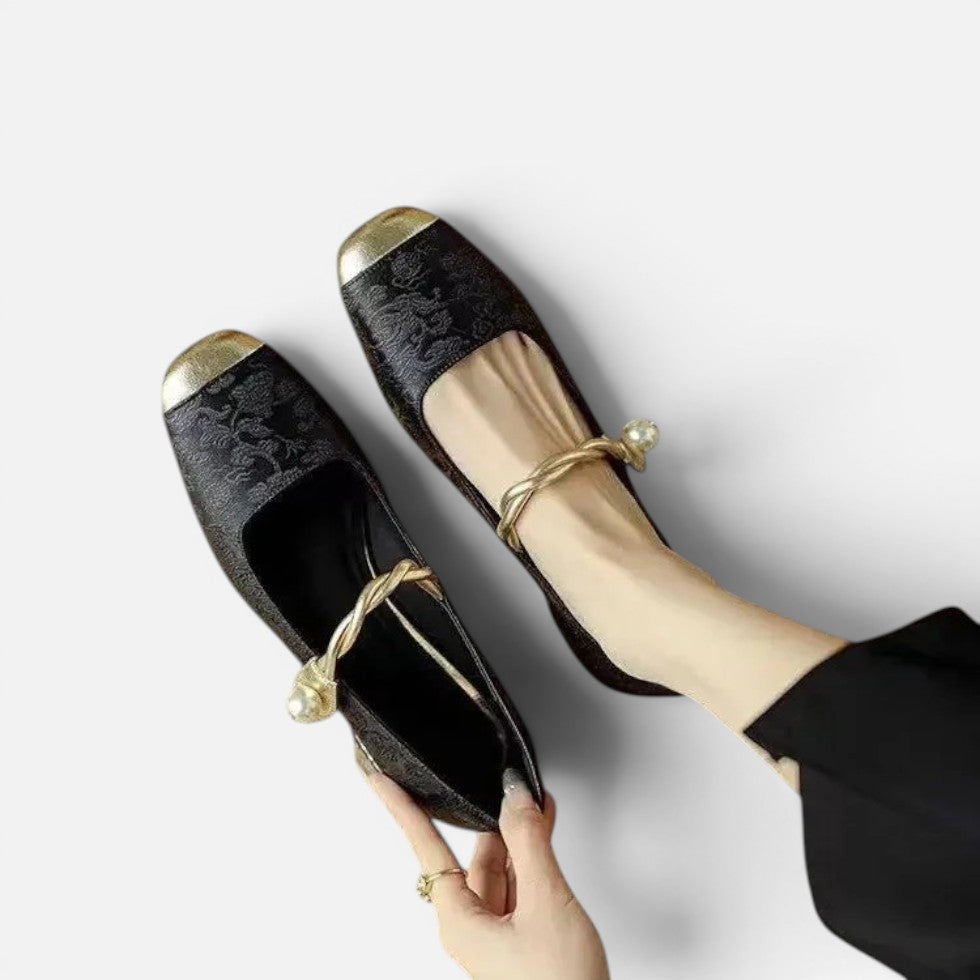 Orthopädische Mary Jane Schuhe Riemen Design Blockabsatz Jacquard Muster