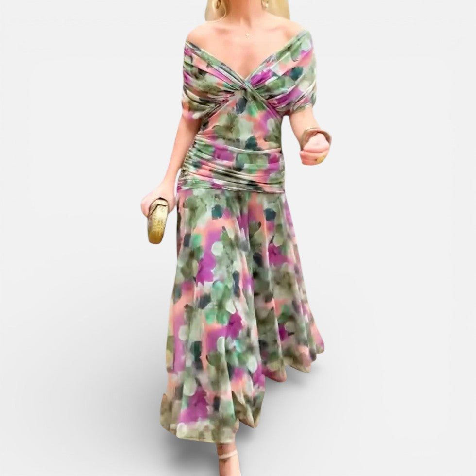 Schulterfreies Midikleid mit Drapierung