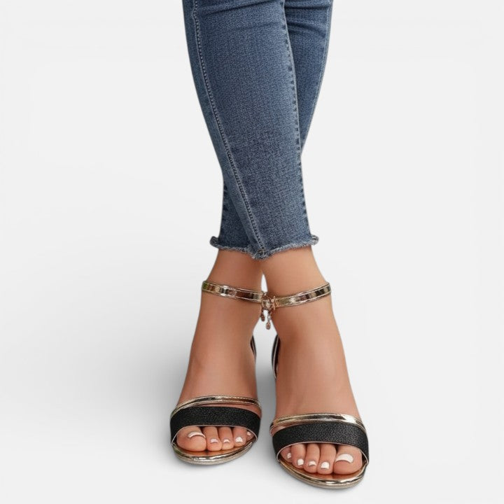 Orthopädische Damen Sandalen mit Knöchelriemen und Blockabsatz