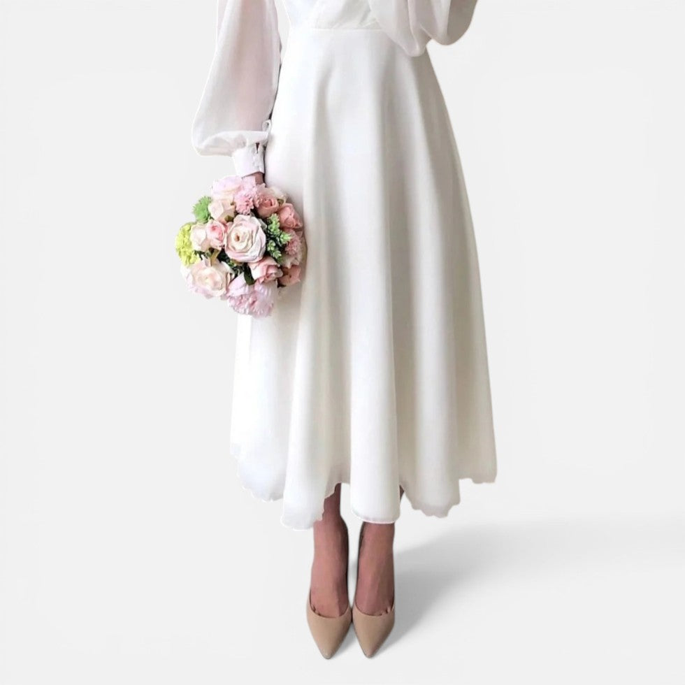 Hannelore | Damen Midikleid V-Ausschnitt Langer Ärmel – Elegantes Herbstkleid 2026