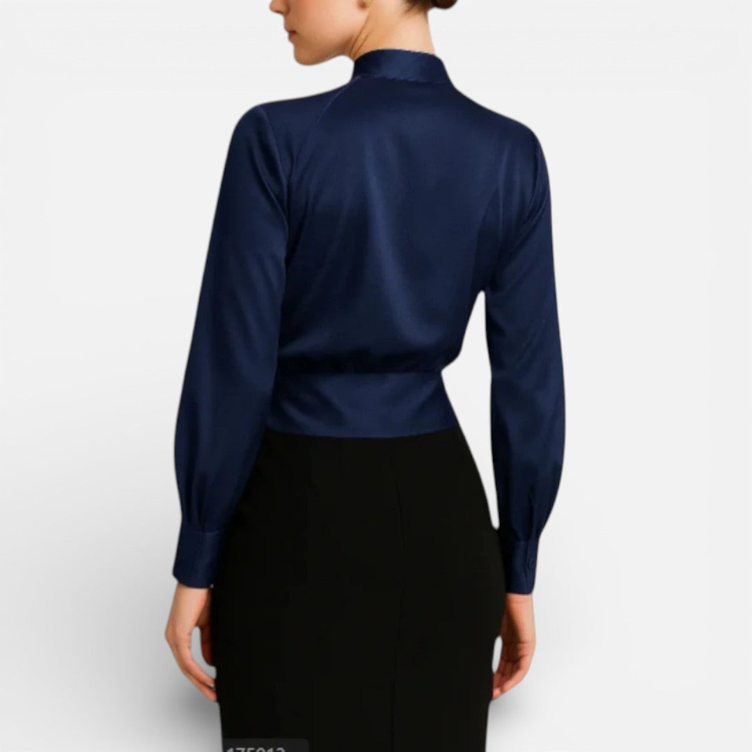 Damen Bluse Langarm V Ausschnitt Wickeloptik