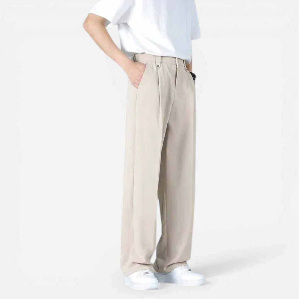 Herren Stoffhose mit Weitem Bein und Elastischem Bund