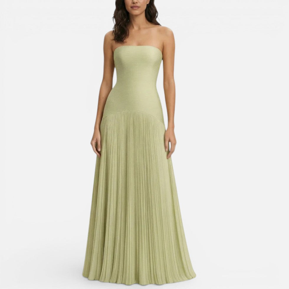 Damen Maxikleid trägerlos mit Plisseerock
