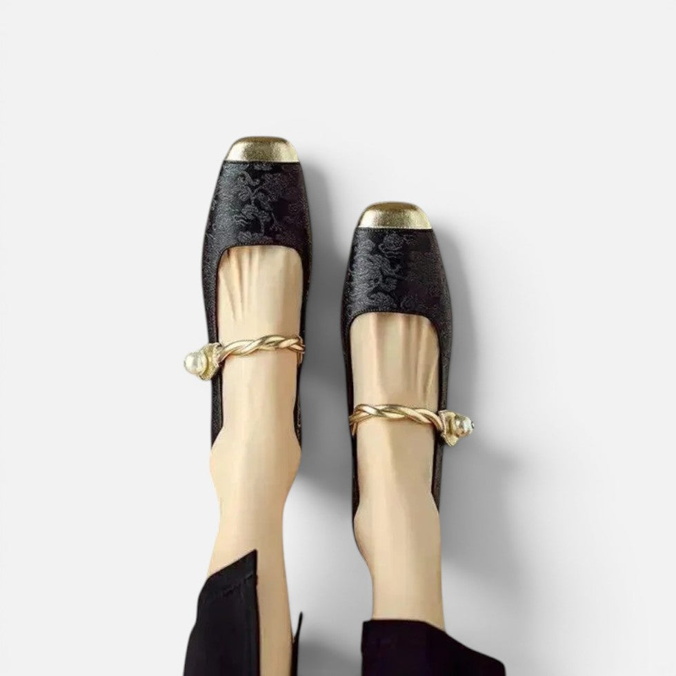 Orthopädische Mary Jane Schuhe Riemen Design Blockabsatz Jacquard Muster