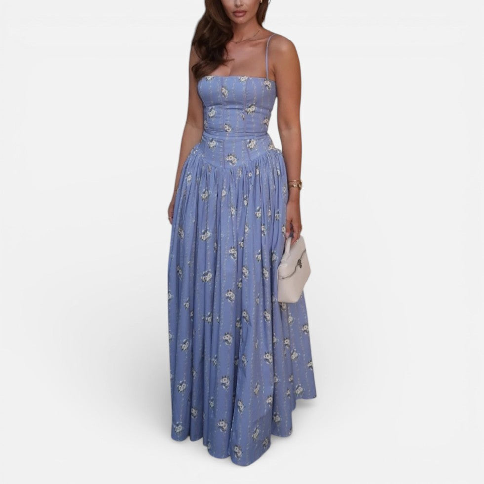 Langes Trägerkleid mit Eleganz Blumenmuster