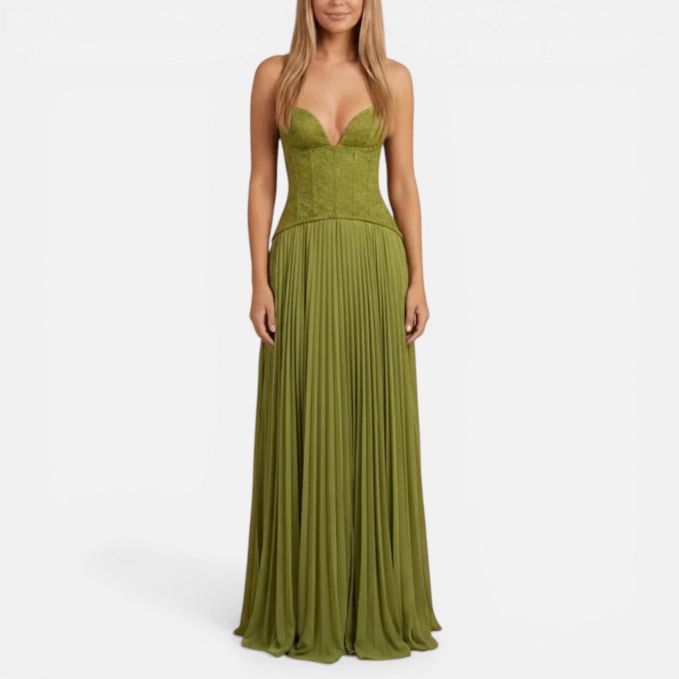 Formelles Plissiertes Maxikleid mit Corsage