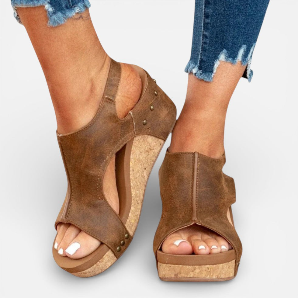Orthopädische Damen Sandalen mit Keilabsatz und offenem Zehenbereich