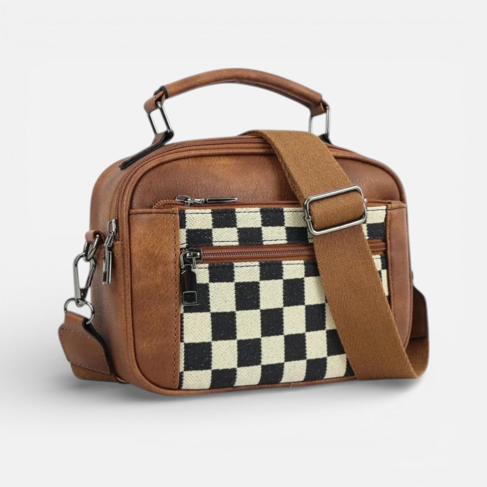 Damen Schultertasche mit Karomuster und verstellbarem Riemen