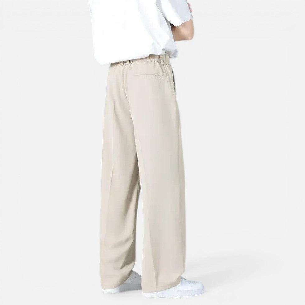 Herren Stoffhose mit Weitem Bein und Elastischem Bund
