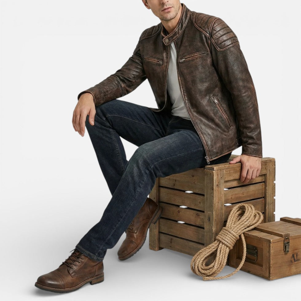 Herren Lederjacke im Biker Stil mit Reißverschluss