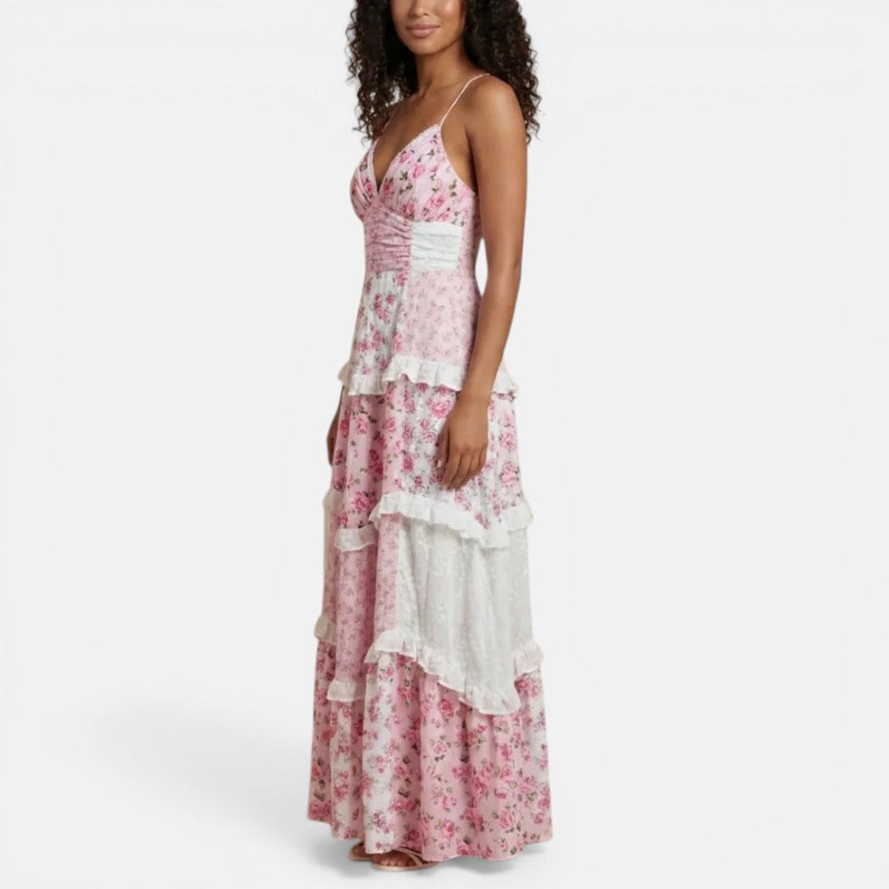 Hochzeitsgast Maxikleid mit Blumenmuster und V Ausschnitt
