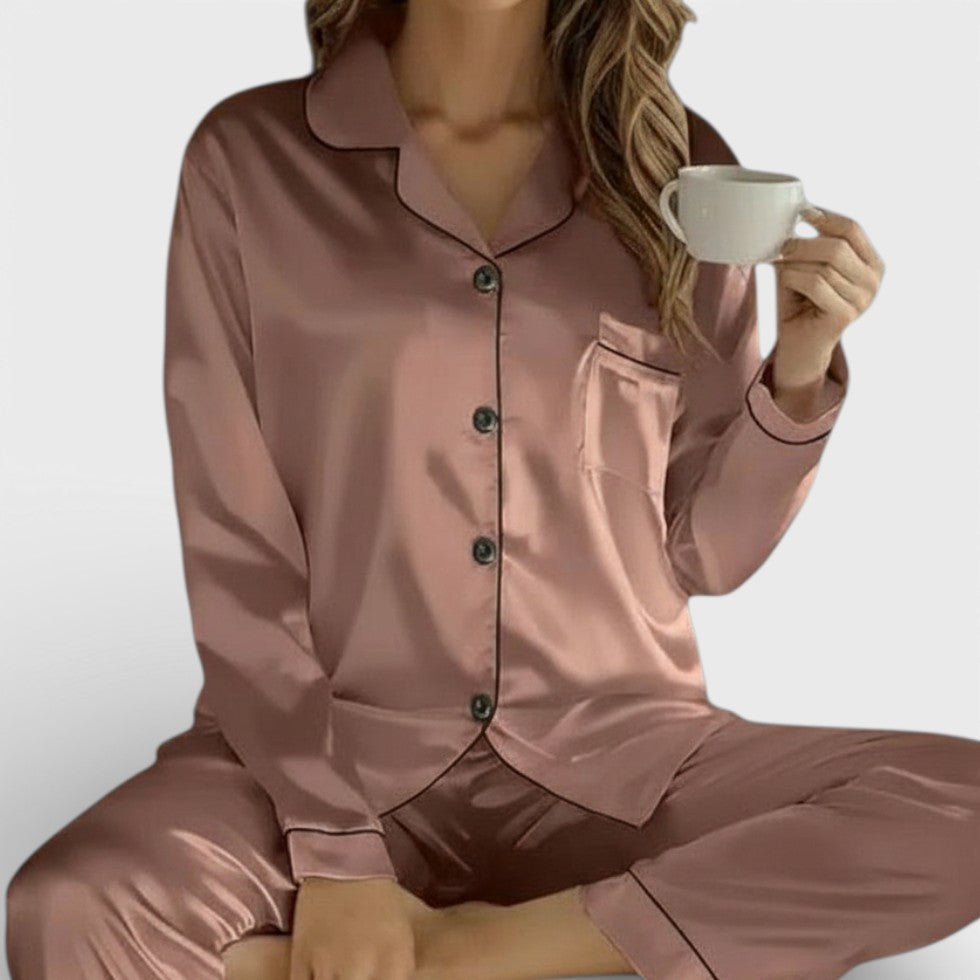 Damen Pyjama Set mit Knopfleiste und Langarm Oberteil