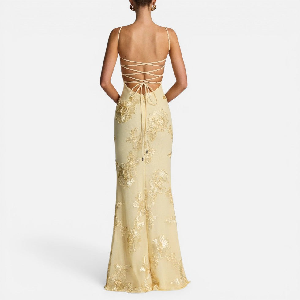 Maxikleid mit Spaghettiträgern und Blumenstickerei