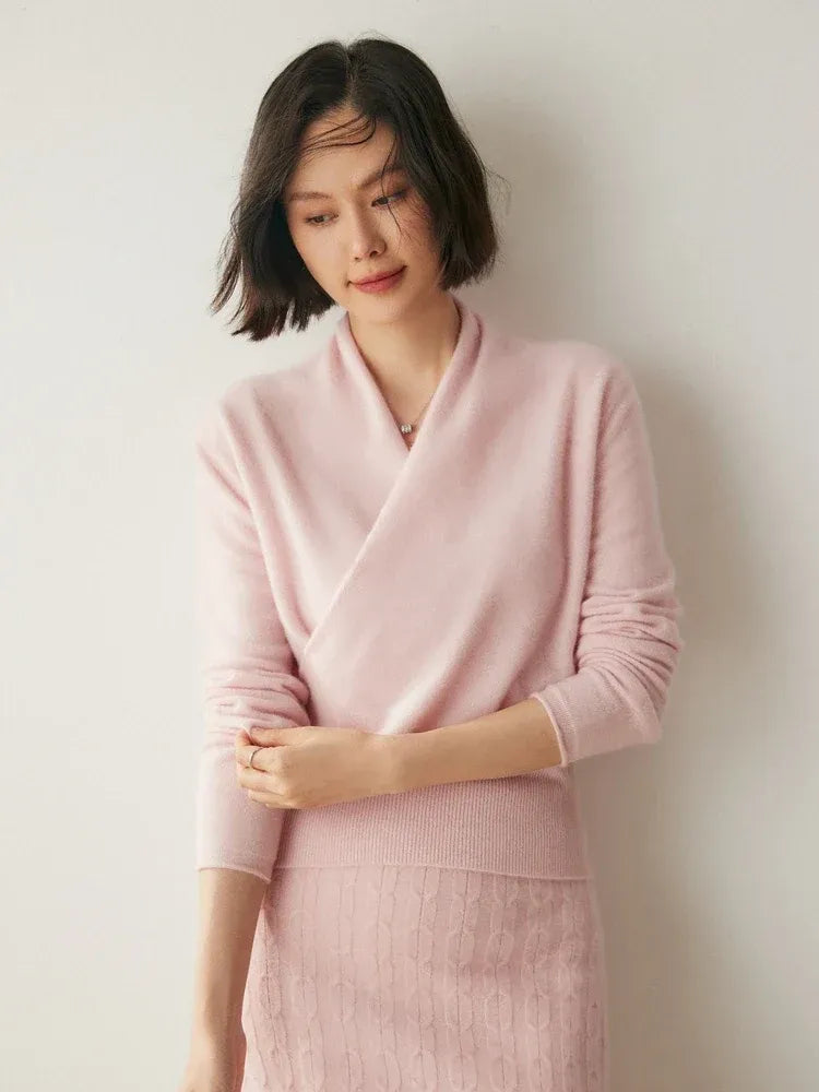 Kaschmir Wickelpullover mit V-Ausschnitt