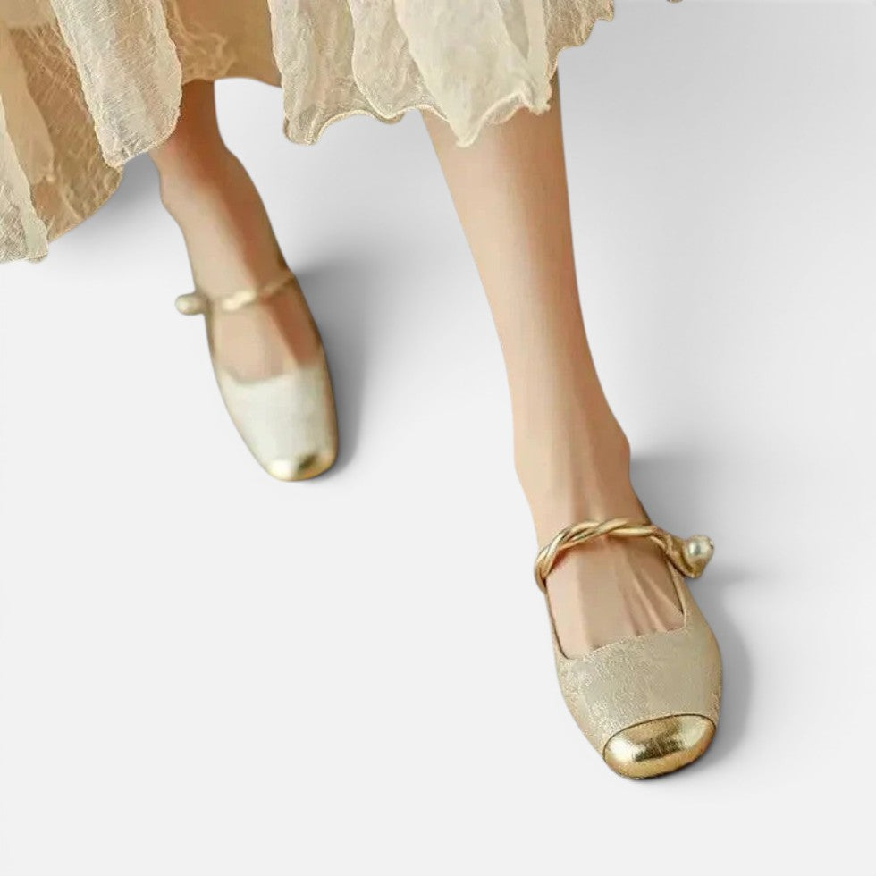 Orthopädische Mary Jane Schuhe Riemen Design Blockabsatz Jacquard Muster