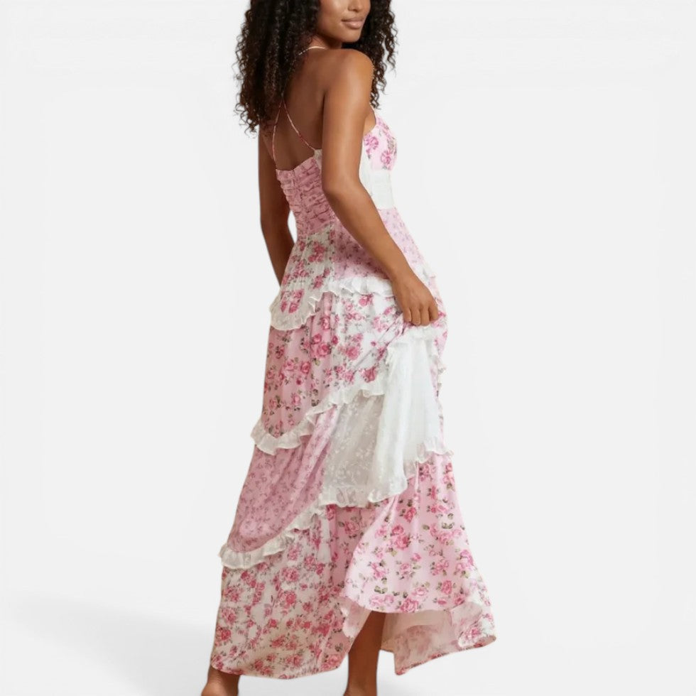 Hochzeitsgast Maxikleid mit Blumenmuster und V Ausschnitt