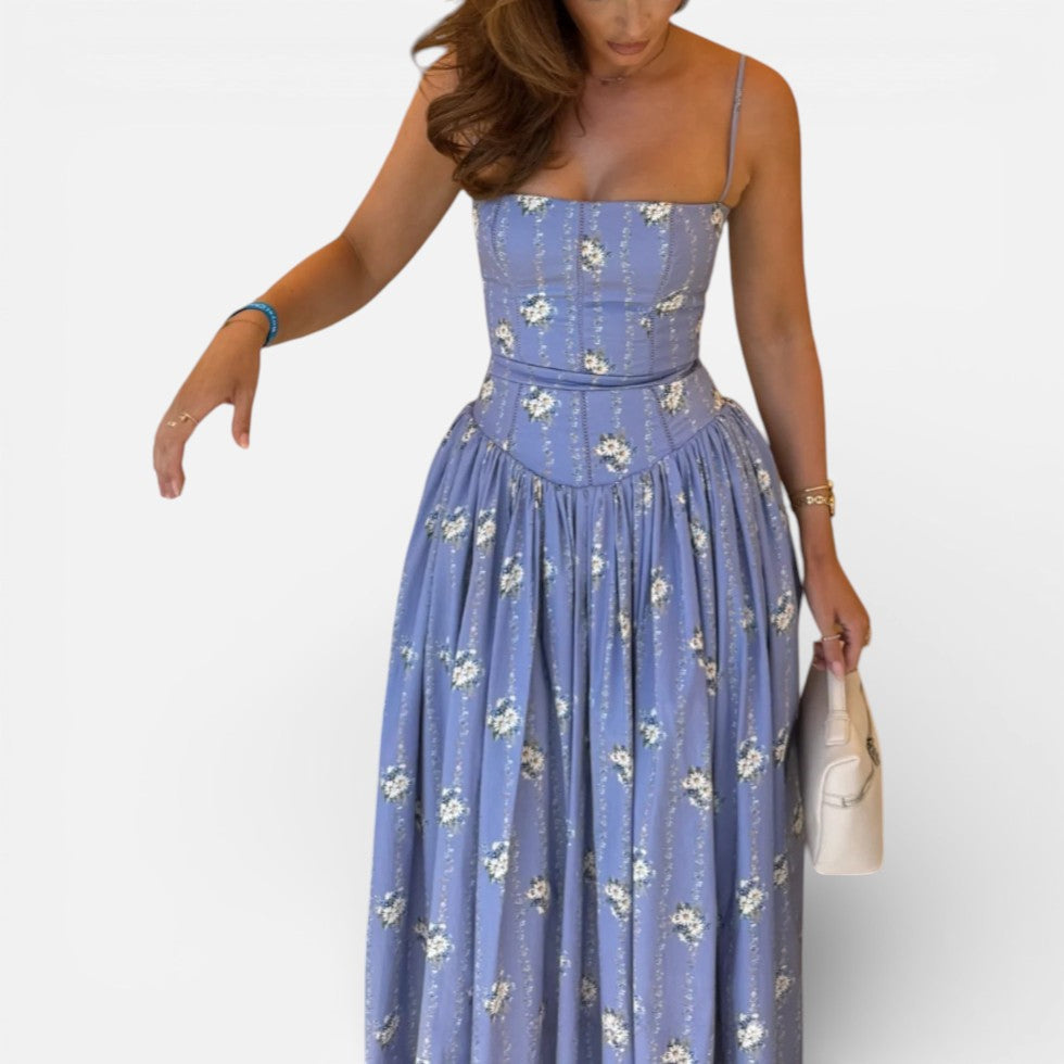 Langes Trägerkleid mit Eleganz Blumenmuster