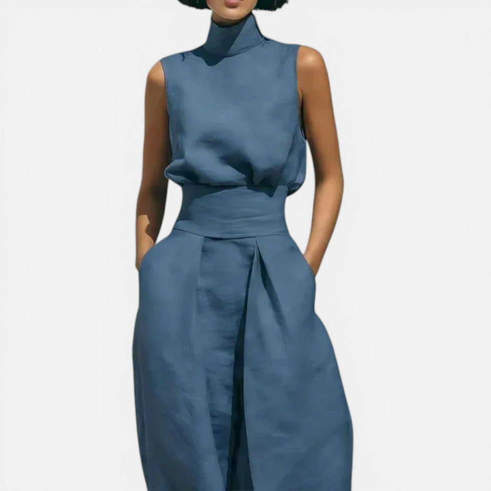 Ärmelloser Jumpsuit mit weitem Bein und Stehkragen