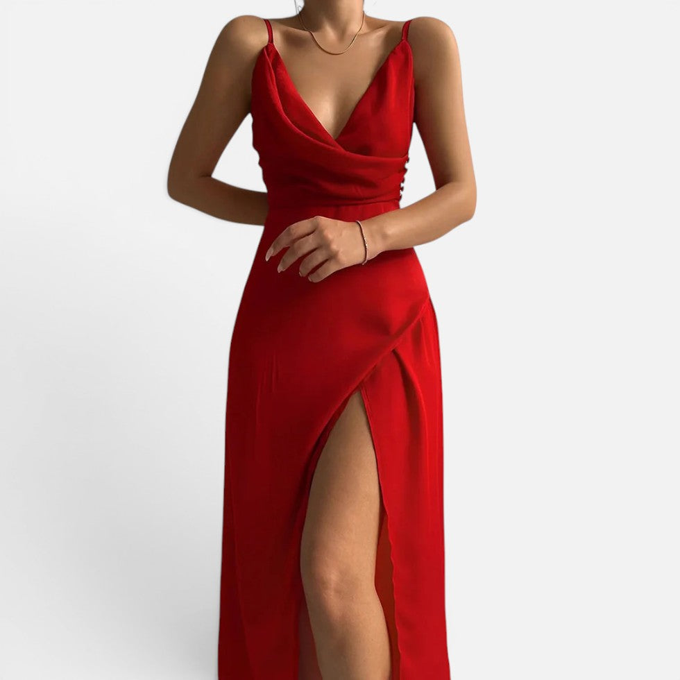 Maxikleid Spaghettiträger V Ausschnitt Seitenschlitz