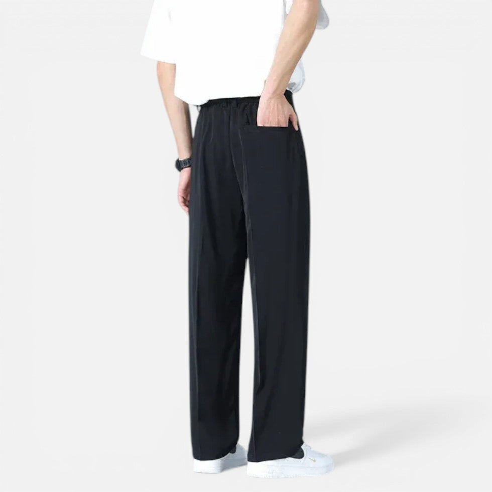 Herren Stoffhose mit Weitem Bein und Elastischem Bund