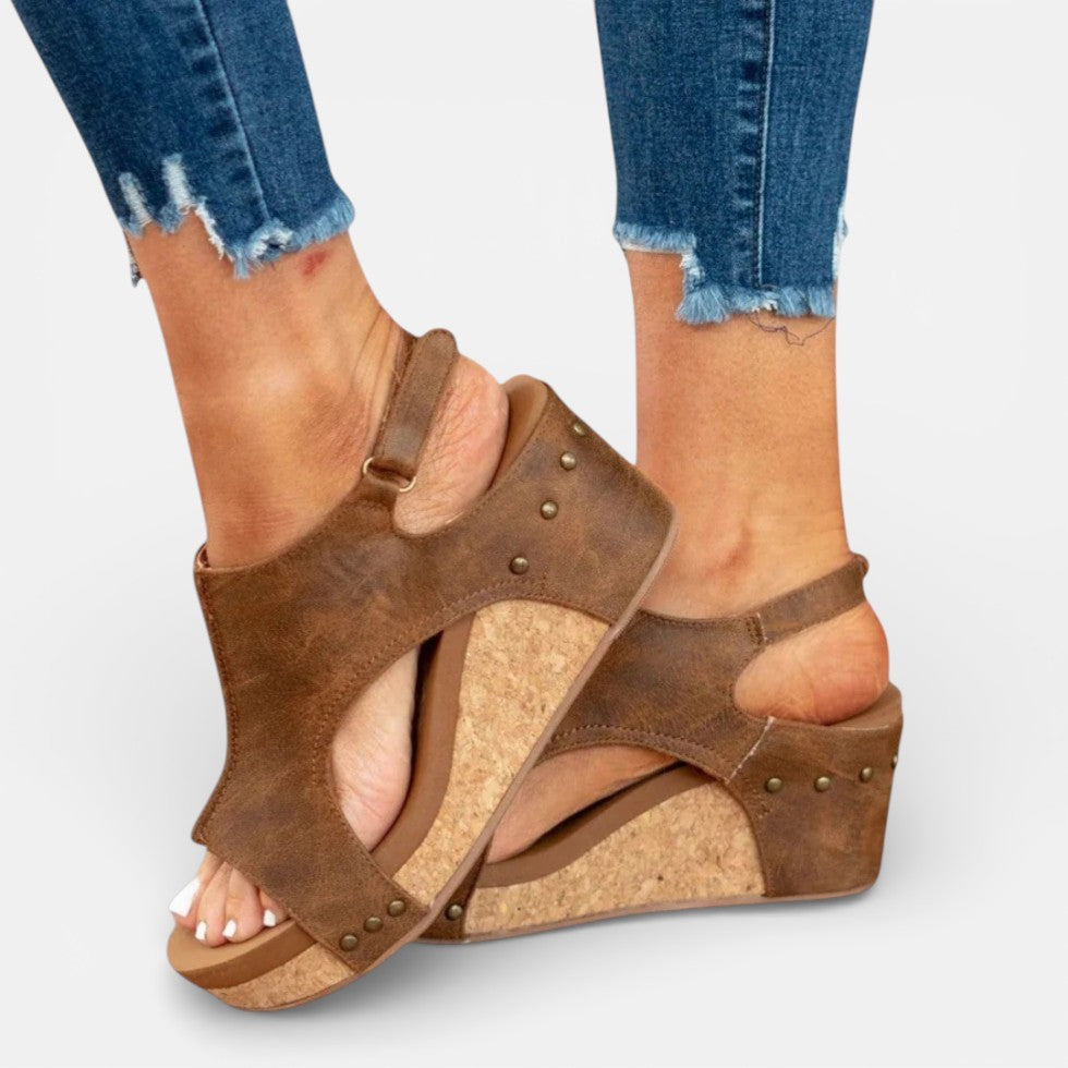Orthopädische Damen Sandalen mit Keilabsatz und offenem Zehenbereich