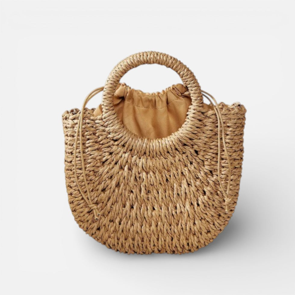 Geflochtene Damen Handtasche mit runden Griffen und Schulterriemen