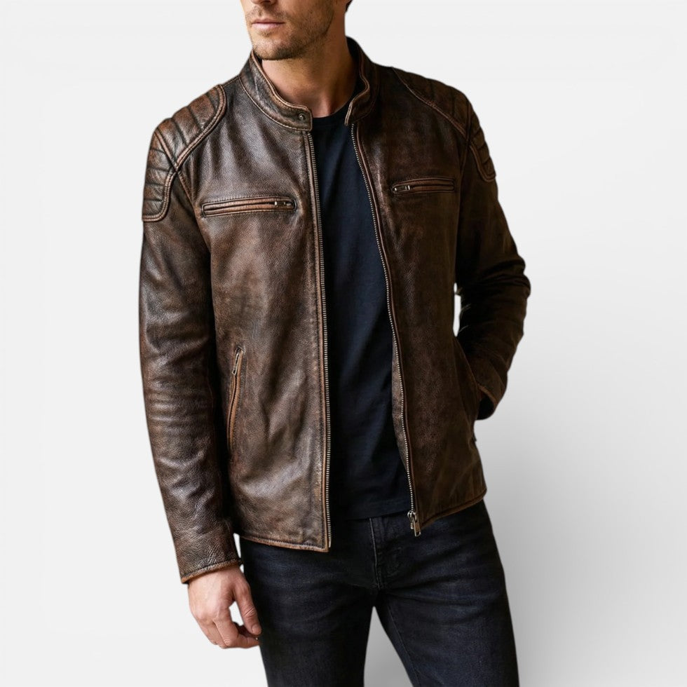 Herren Lederjacke im Biker Stil mit Reißverschluss