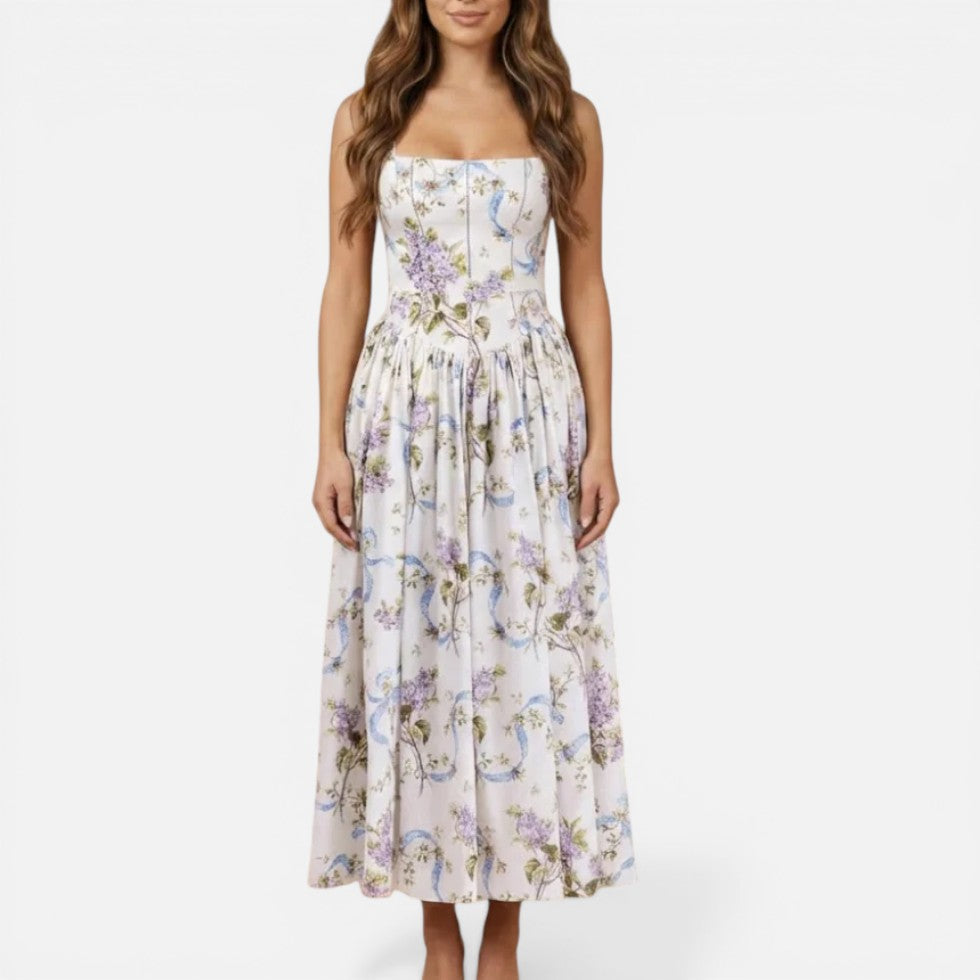 Floral Midikleid für Hochzeitsgäste mit Trägern