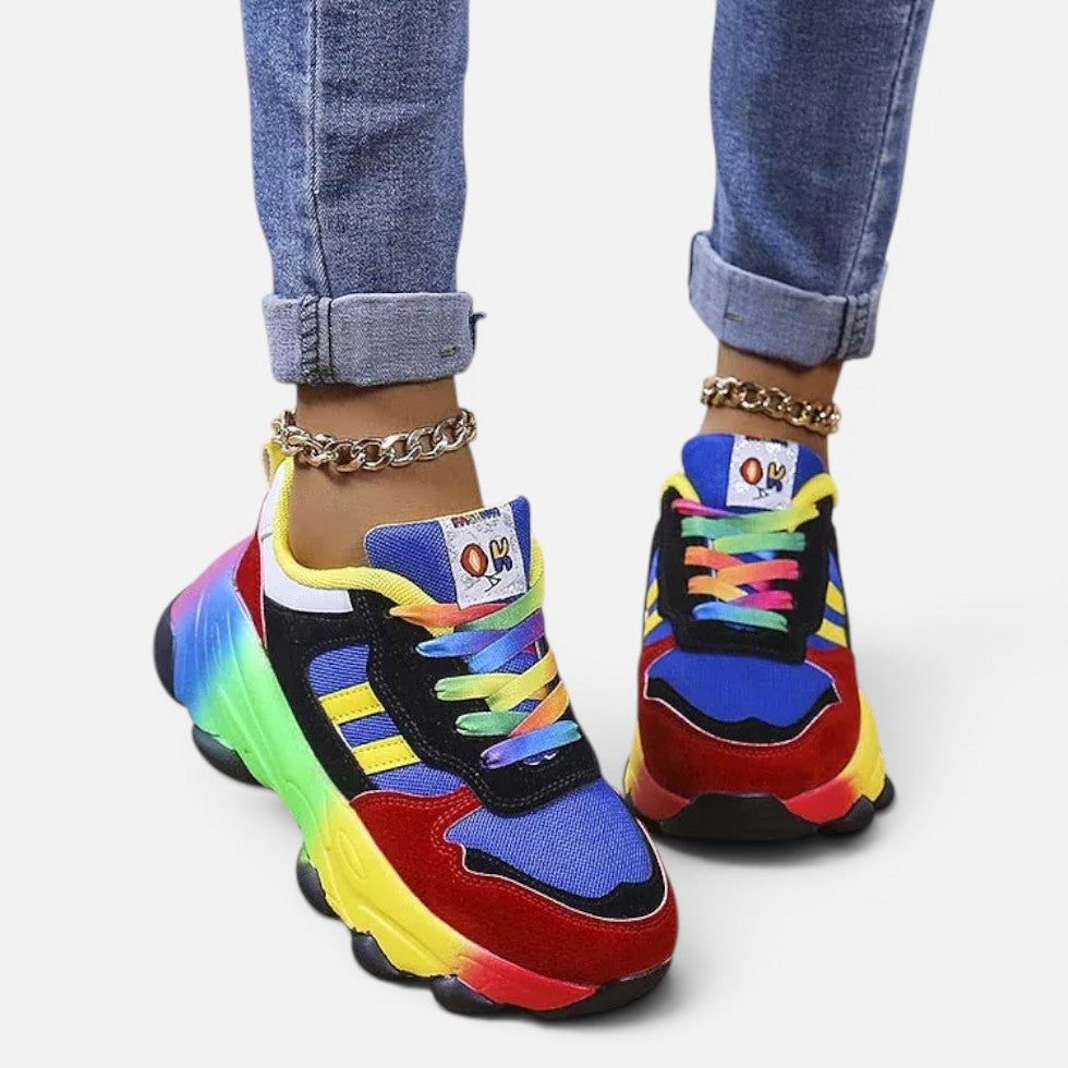 Damen Sneaker mit Plateausohle und Mesh Einsatz