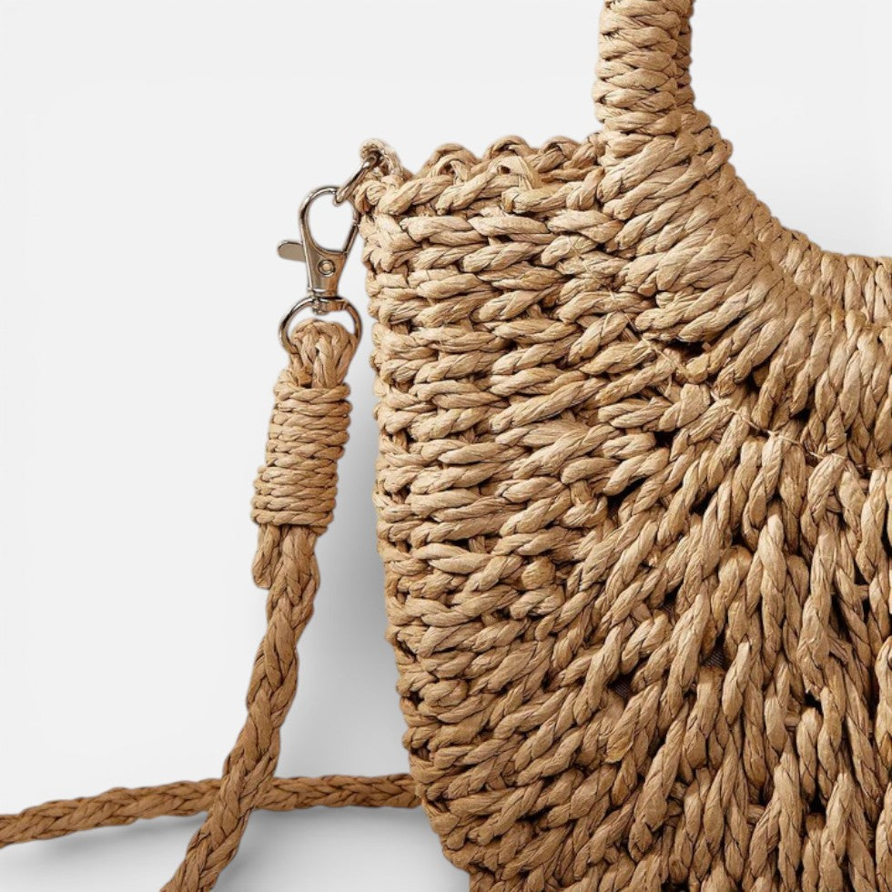 Geflochtene Damen Handtasche mit runden Griffen und Schulterriemen