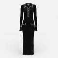Damen Langarm Maxikleid mit Kragen und Knopfleiste