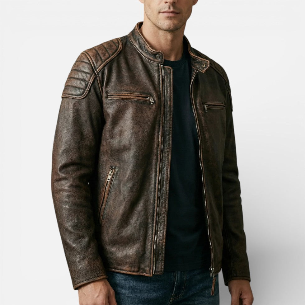 Herren Lederjacke im Biker Stil mit Reißverschluss
