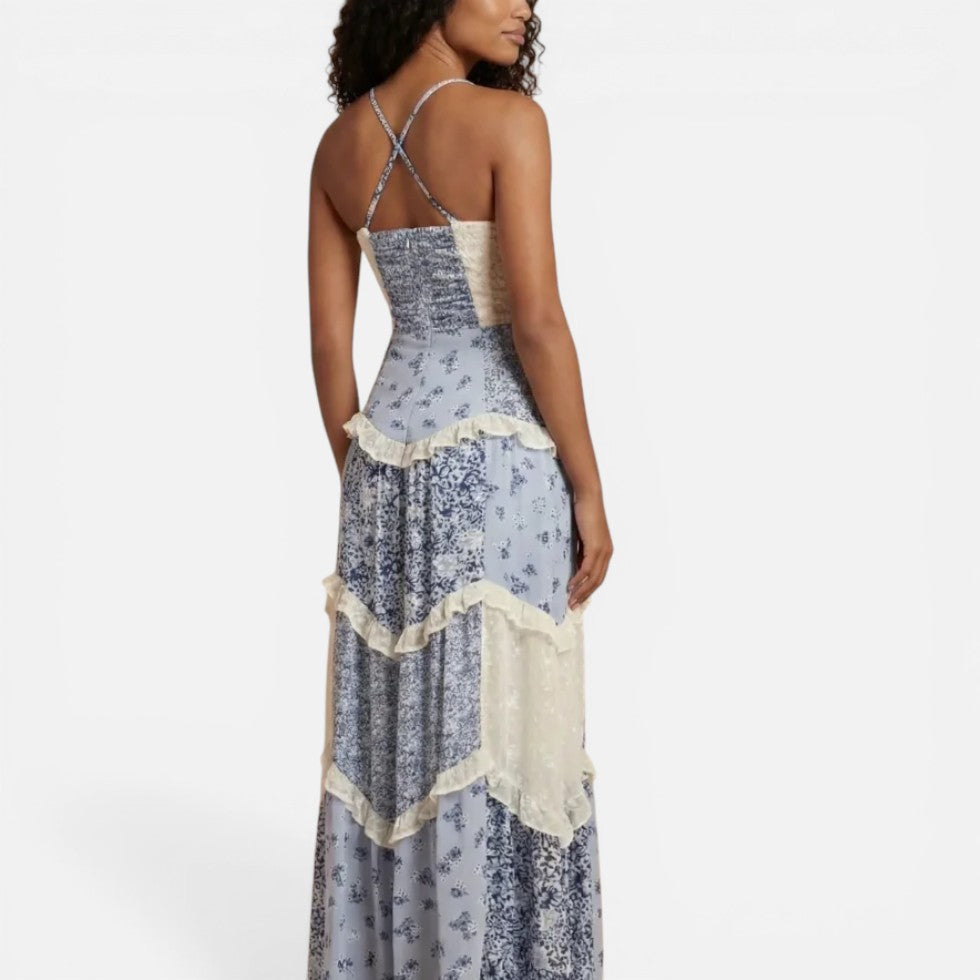 Hochzeitsgast Maxikleid mit Blumenmuster und V Ausschnitt