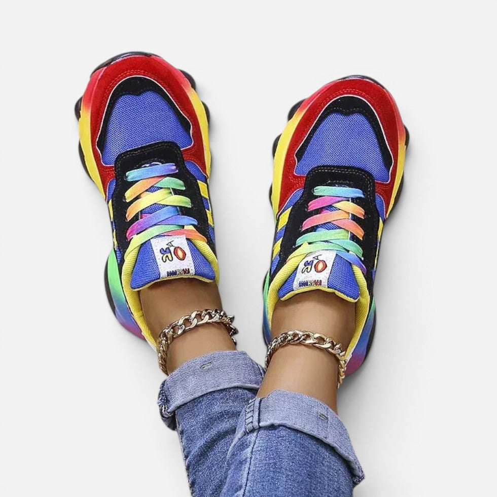 Damen Sneaker mit Plateausohle und Mesh Einsatz