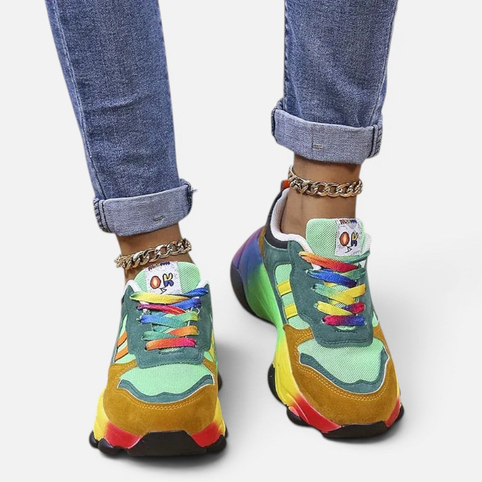 Damen Sneaker mit Plateausohle und Mesh Einsatz
