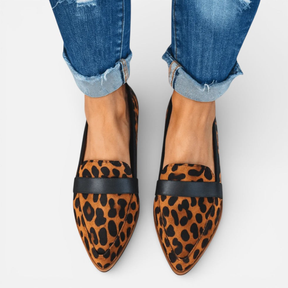 Orthopädische Damen Loafer mit Leopardenmuster und spitzer Form