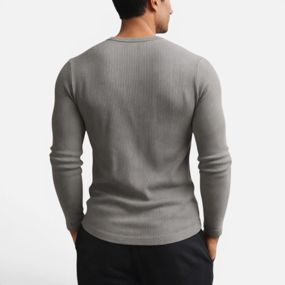 Slim Fit Rippstrick Langarmshirt mit Knopfleiste