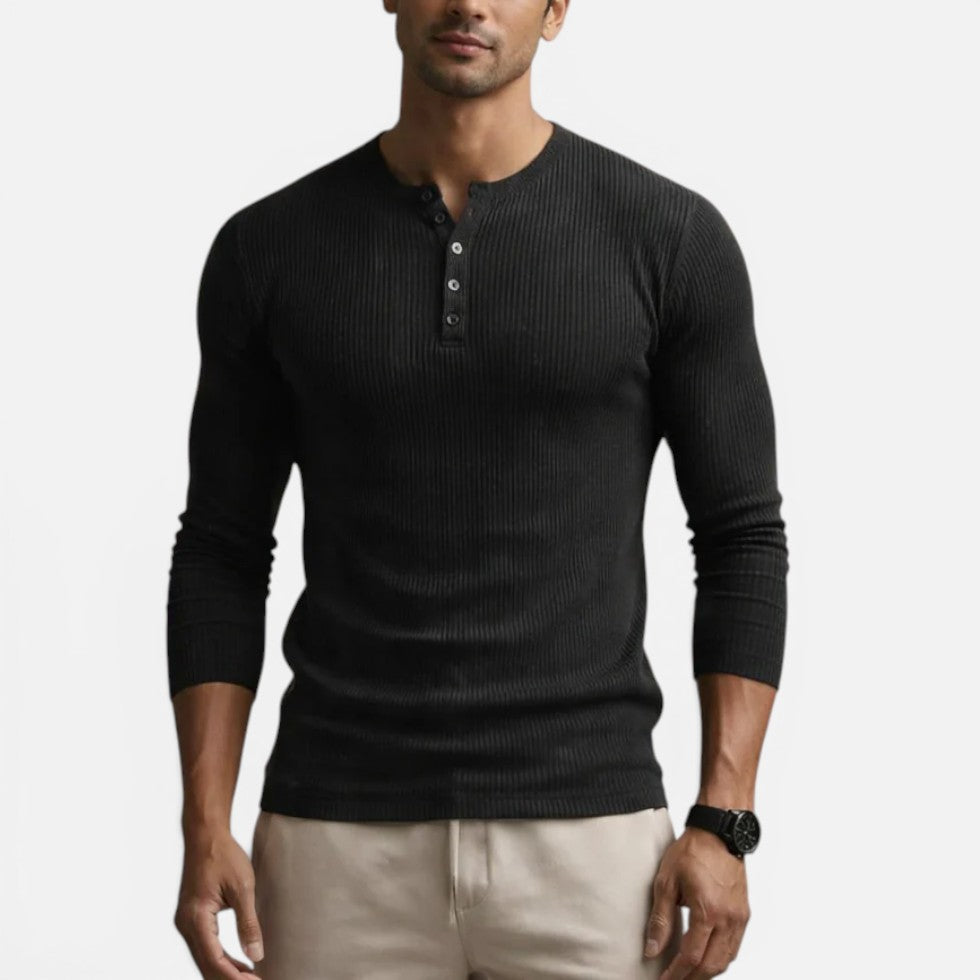 Slim Fit Rippstrick Langarmshirt mit Knopfleiste