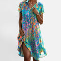 Midikleid Blumenmuster V Ausschnitt Kurzarm Locker Fallend