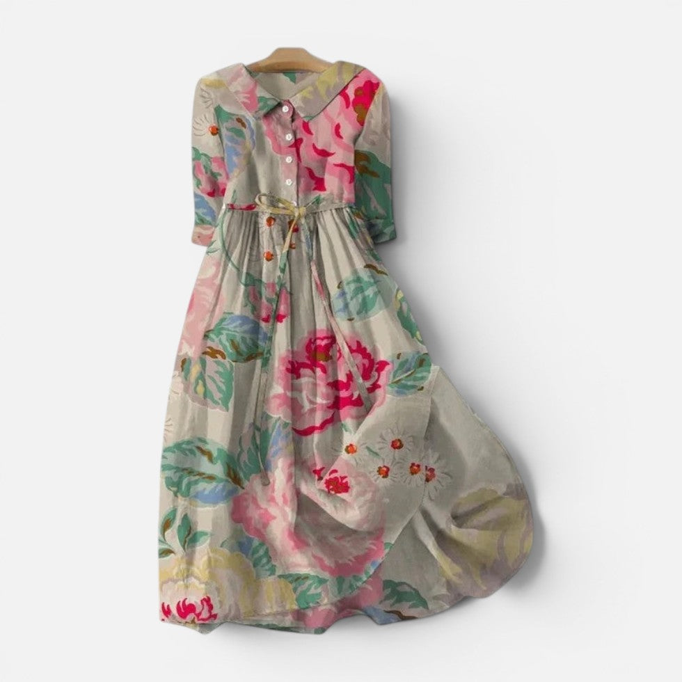 Damen Midikleid mit Blumenmuster und Knopfleiste