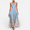 Damen Sommerkleid V Ausschnitt Blumenmuster