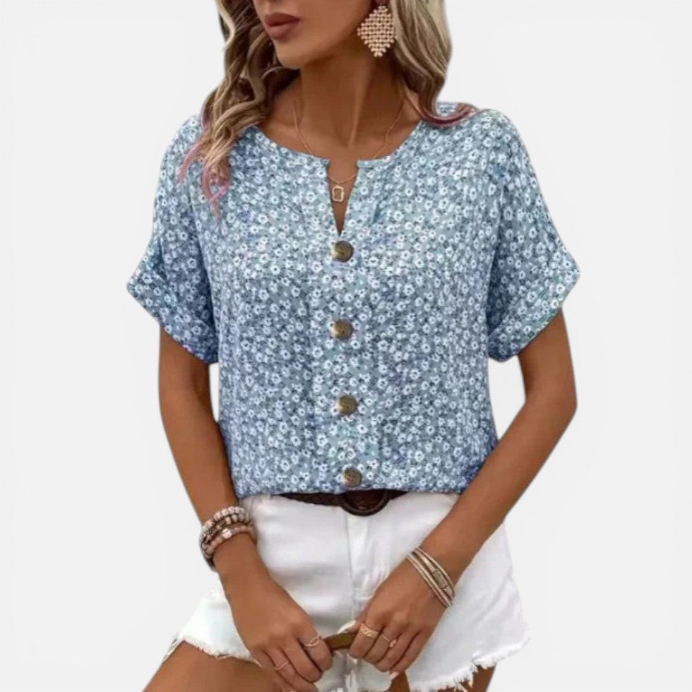 Gisela | Damen Bluse Blumenmuster Knopfleiste – Florales Sommeroberteil Damen 2026