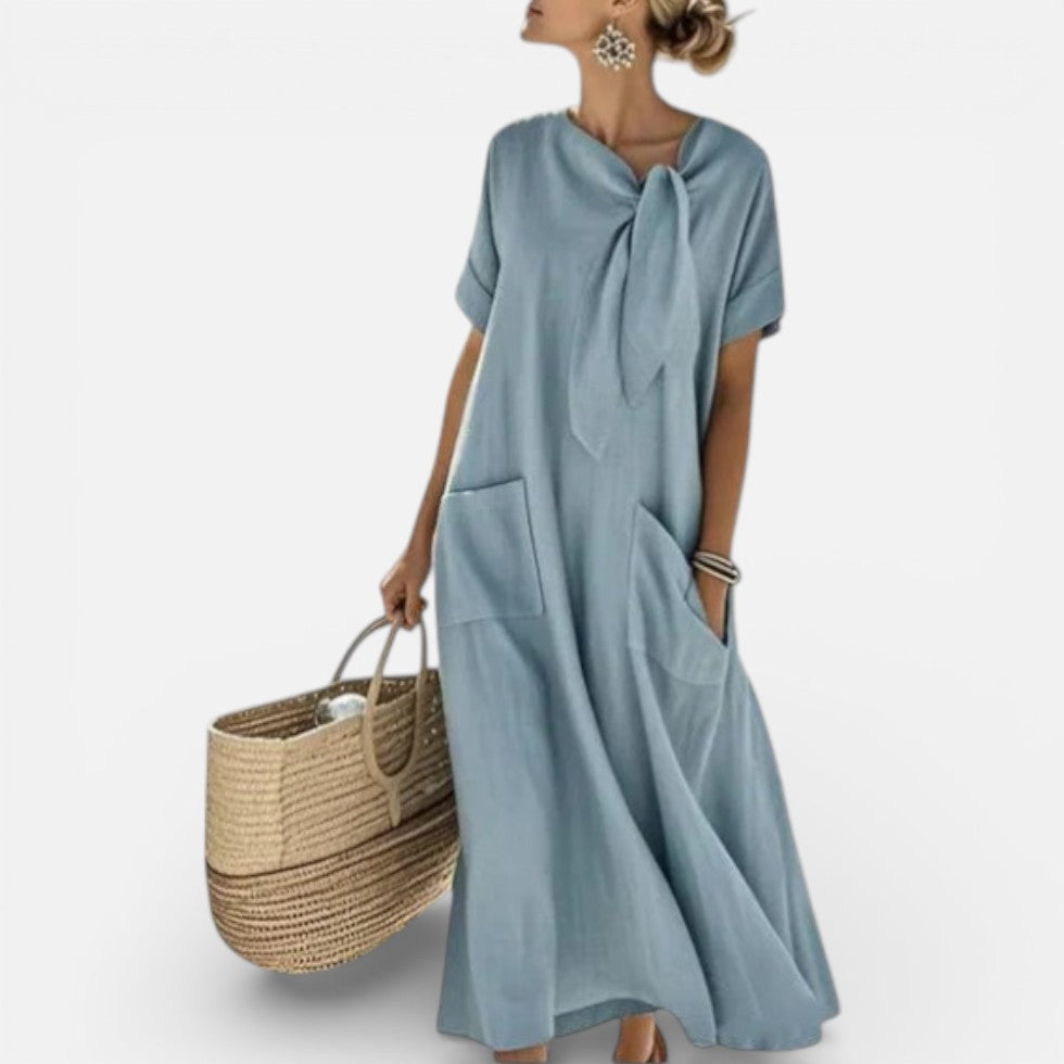 Damen Maxikleid mit lockerer Passform und V Ausschnitt